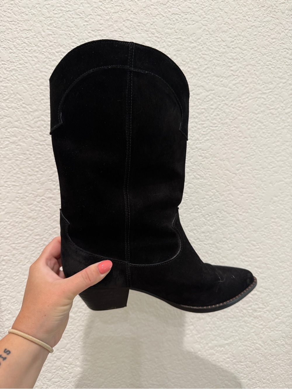 Freda Salvador Black Suede Mid-Calf Heeled Boot